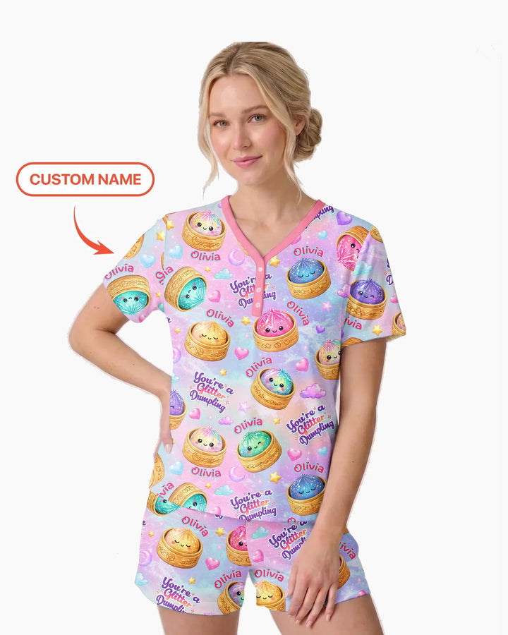 Custom Name You're A Glitter Dumpling Bamboo Women Short Sleeve Short Pajama Set