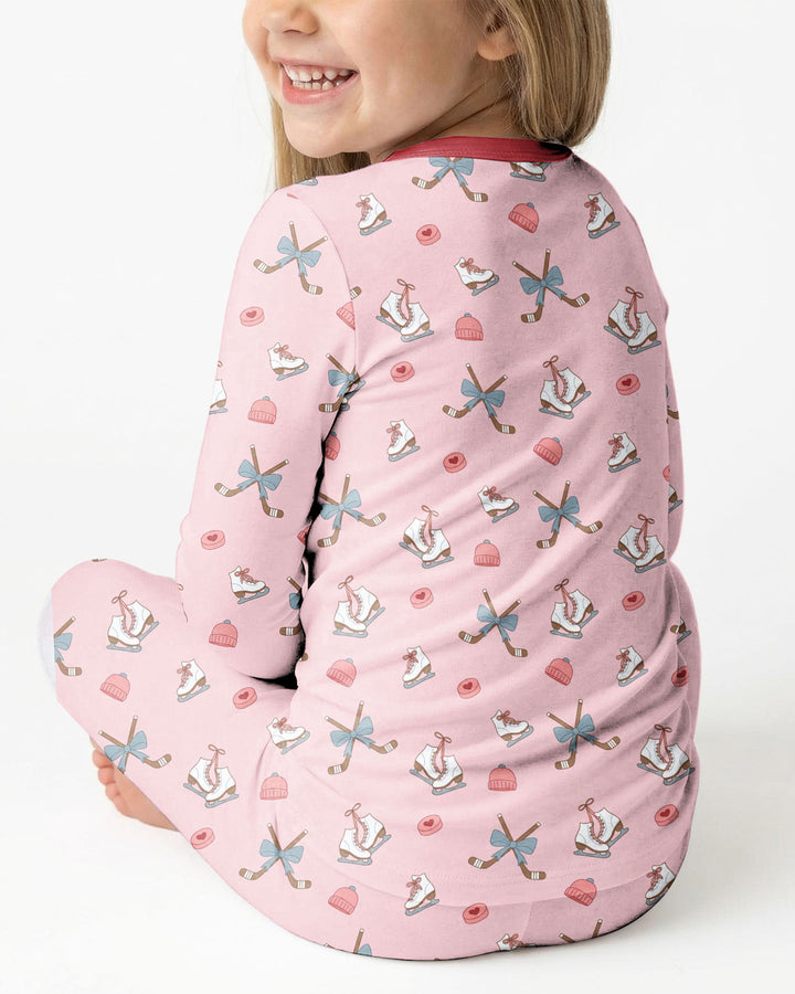 Girly Hockey Pink Bamboo Two Piece Long Sleeve Pajama Set