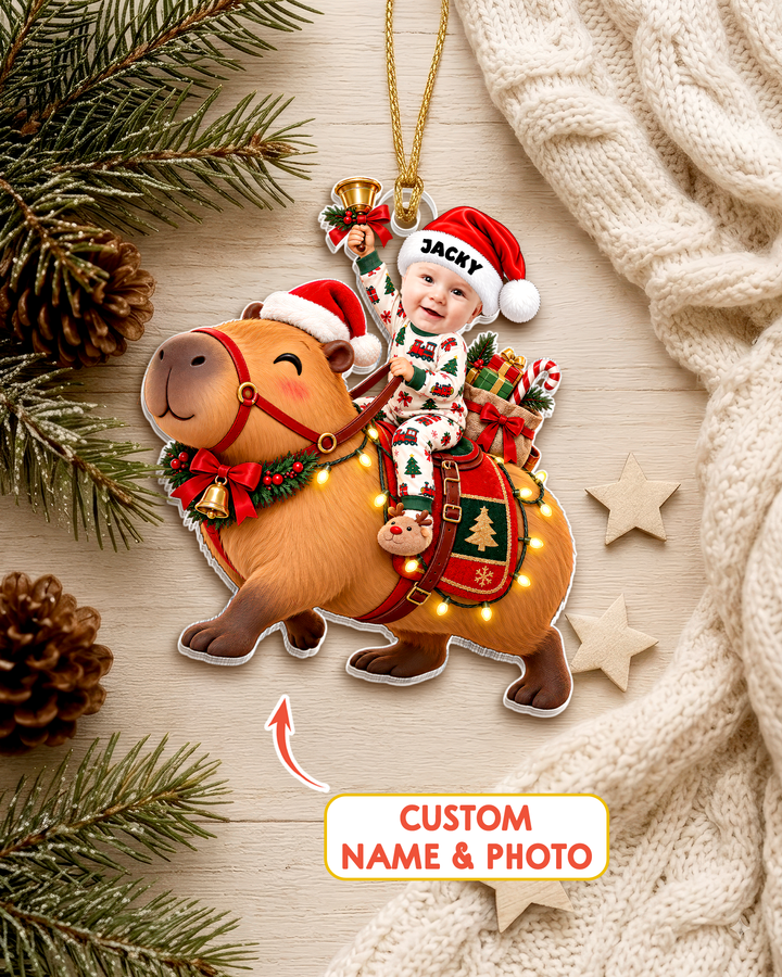 Jingle Bell Capybara  Personalized 1-Side Photo Acrylic Ornament