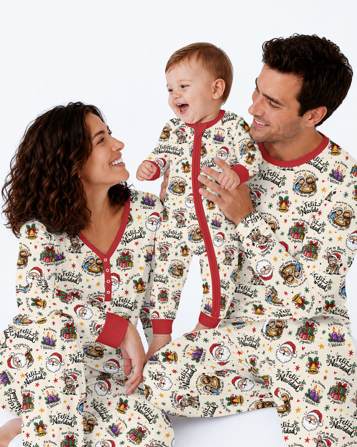 Whimsical Feliz Navidad Christmas Bamboo Men's Pajama Set