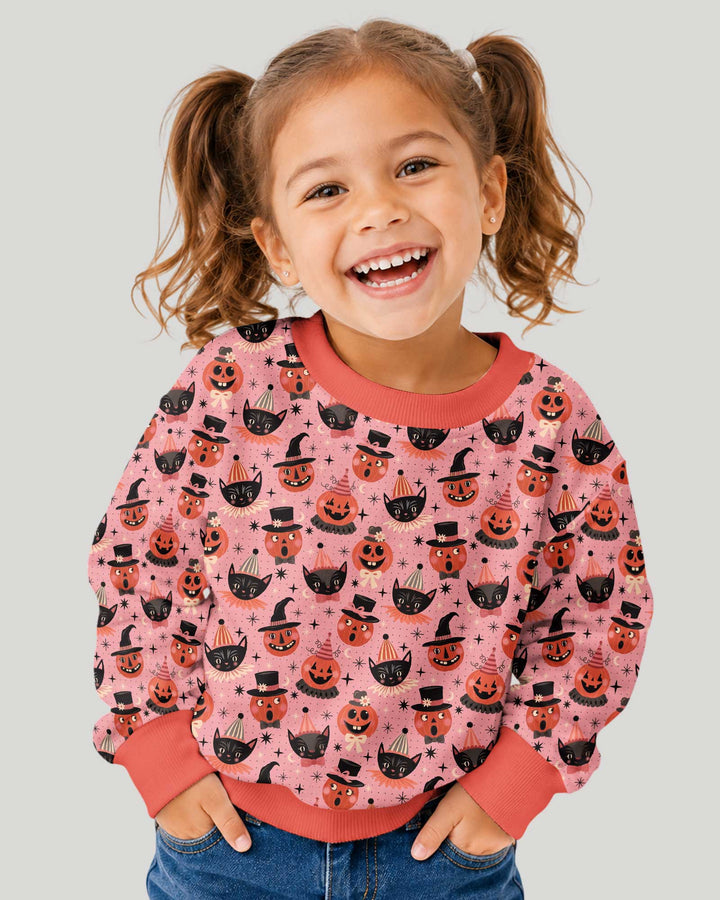 Retro Halloween Cats and Funny Pumpkins Bamboo Crewneck Sweatshirt