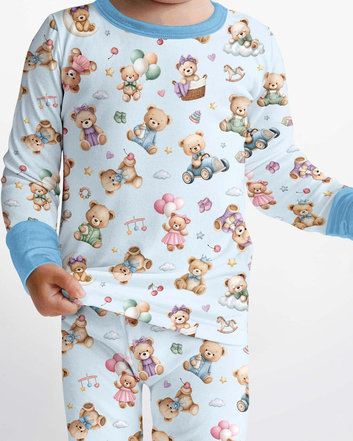 Kawaii Teddy Bamboo Two Piece Long Sleeve Pajama Set