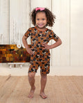 Vintage Halloween Black Cat Pumpkin Bamboo Two Piece Short Sleeve Shorts Pajama Set