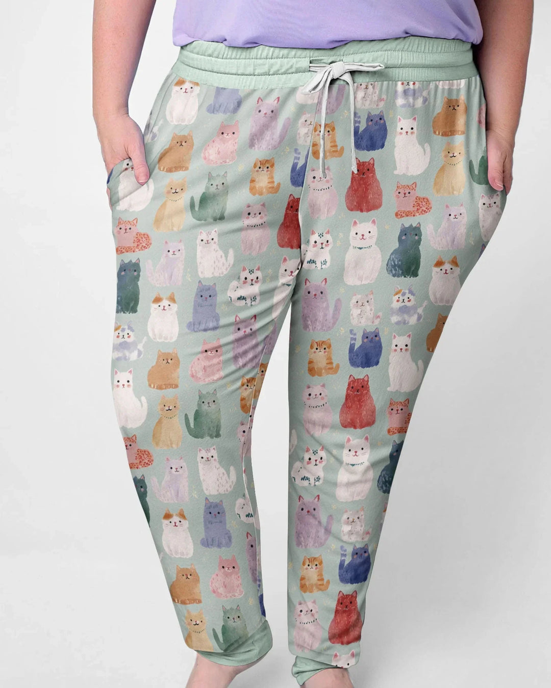 Verzaubertes glückliches Kätzchen-Familien-Partnerlook-Bambus-Damen-Pyjama-Set