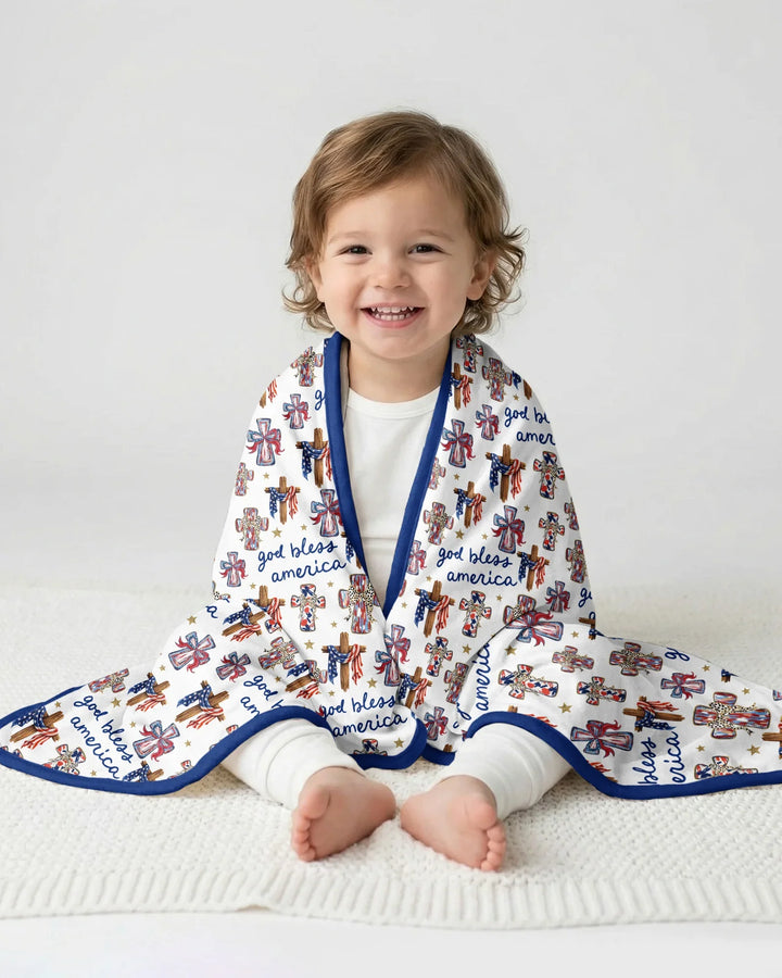 God Bless America Family Matching Bamboo Blanket