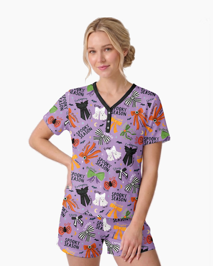 Spooky Bows Spooky Season Bamboo Women Short Sleeve Short Pajama Set