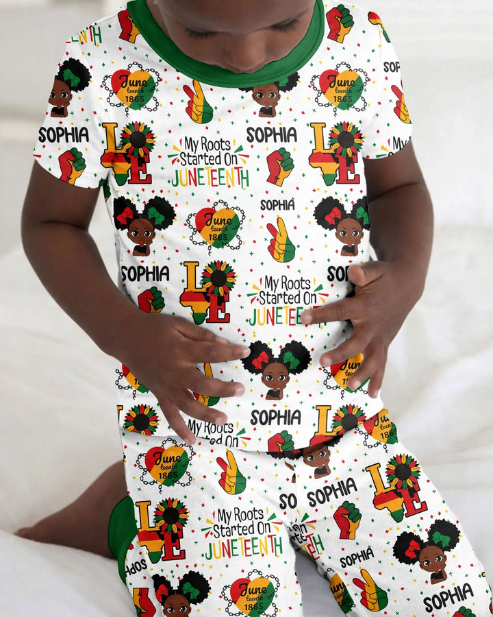 Custom Name My Roots Started On Juneteenth Bamboo Two Piece Short Sleeve Pajama Set