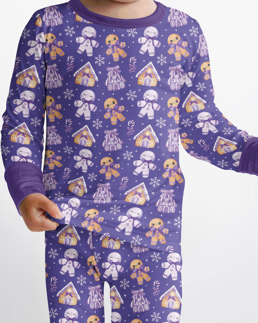 Purple Gingerbread Village Bamboo Two Piece Long Sleeve Pajama Set