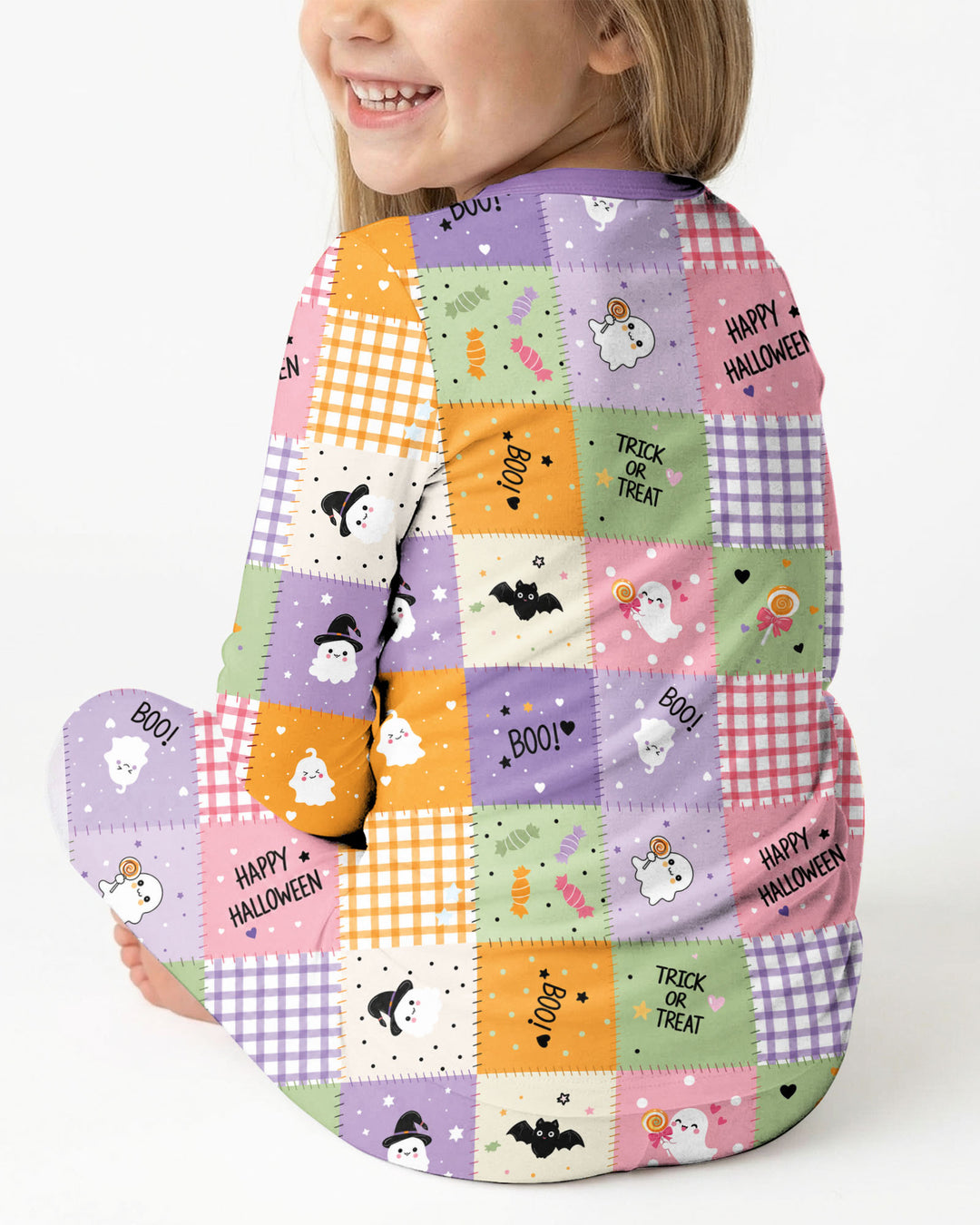 Cute Halloween Patchwork Bamboo Two Piece Long Sleeve Pajama Set