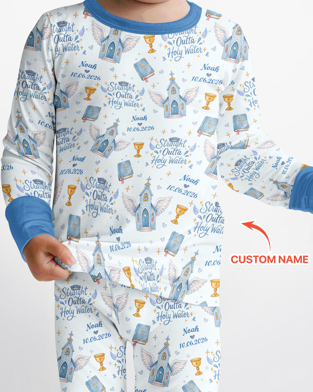Custom Name Baptism Christening Straight Outta Holy Water Bamboo Two Piece Long Sleeve Pajama Set