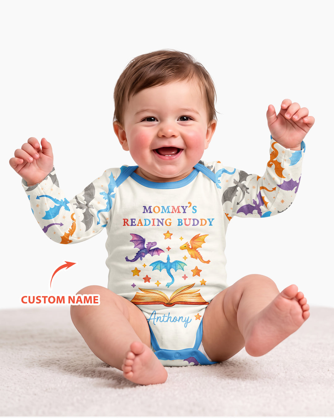 Custom Name Dragon Reading Buddy Bamboo Bodysuit