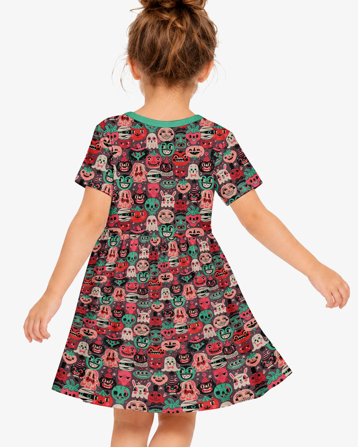 Retro Halloween Monsters Ghost Pumpkin Mummy Bamboo Twirl Dress