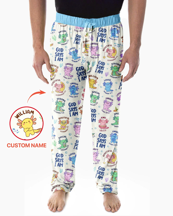 Axolotl God Says I Am Custom Name Bamboo Men's Pajama Set