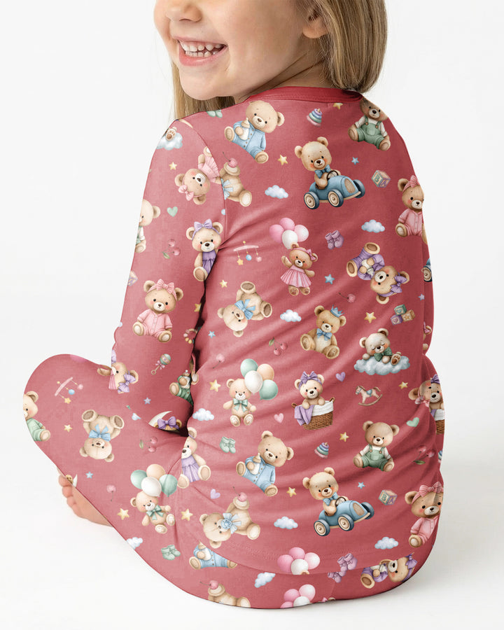 Kawaii Teddy Bamboo Two Piece Long Sleeve Pajama Set