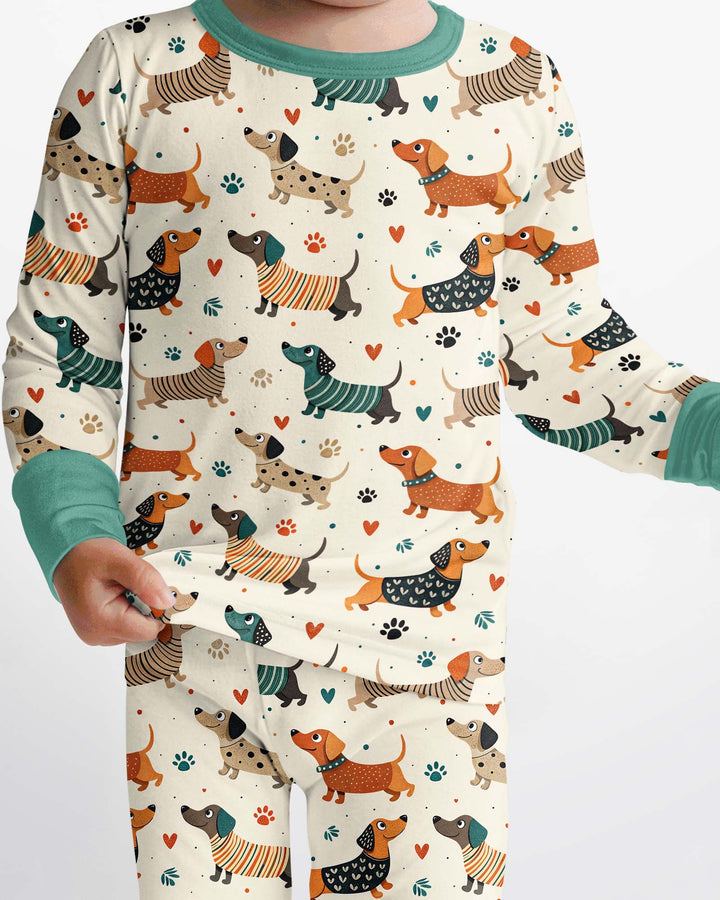 Cartoon Dachshund Bamboo Two Piece Long Sleeve Pajama Set