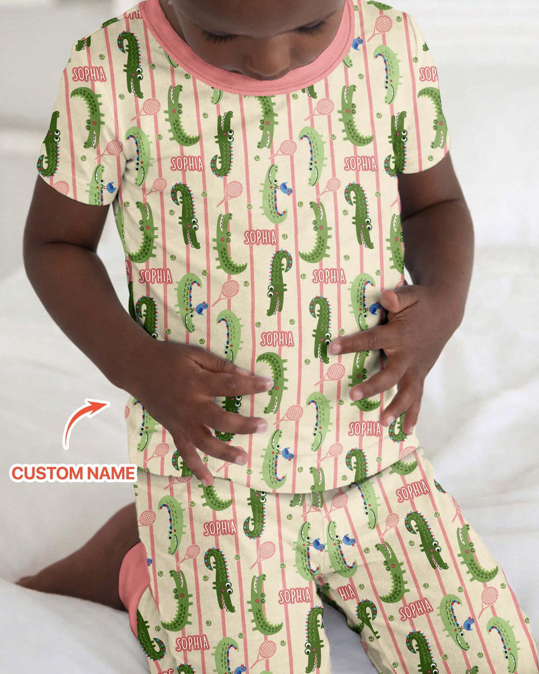 Custom Name Tennis Crocodiles Bamboo Two Piece Short Sleeve Pajama Set