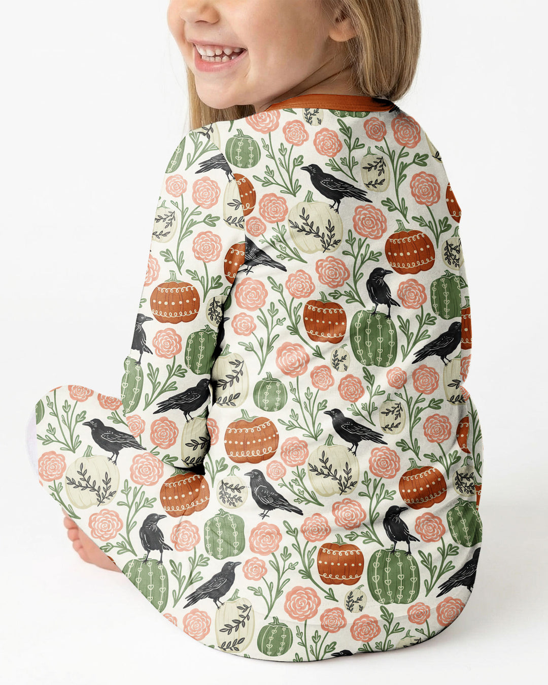 Country Crows with Mums and Pumpkins Bamboo Two Piece Long Sleeve Pajama Set