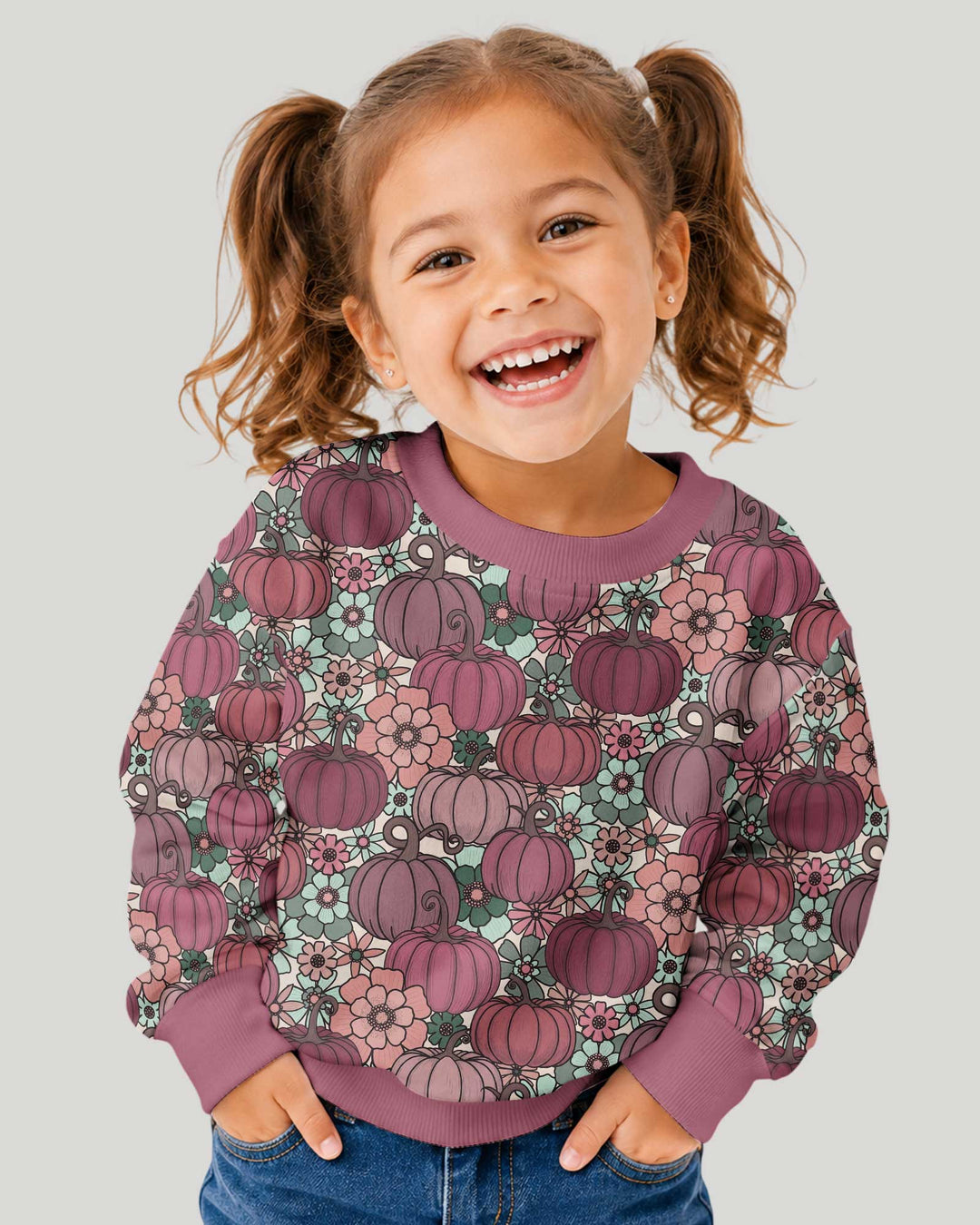 Retro Floral Pumpkin Patch Bamboo Crewneck Sweatshirt