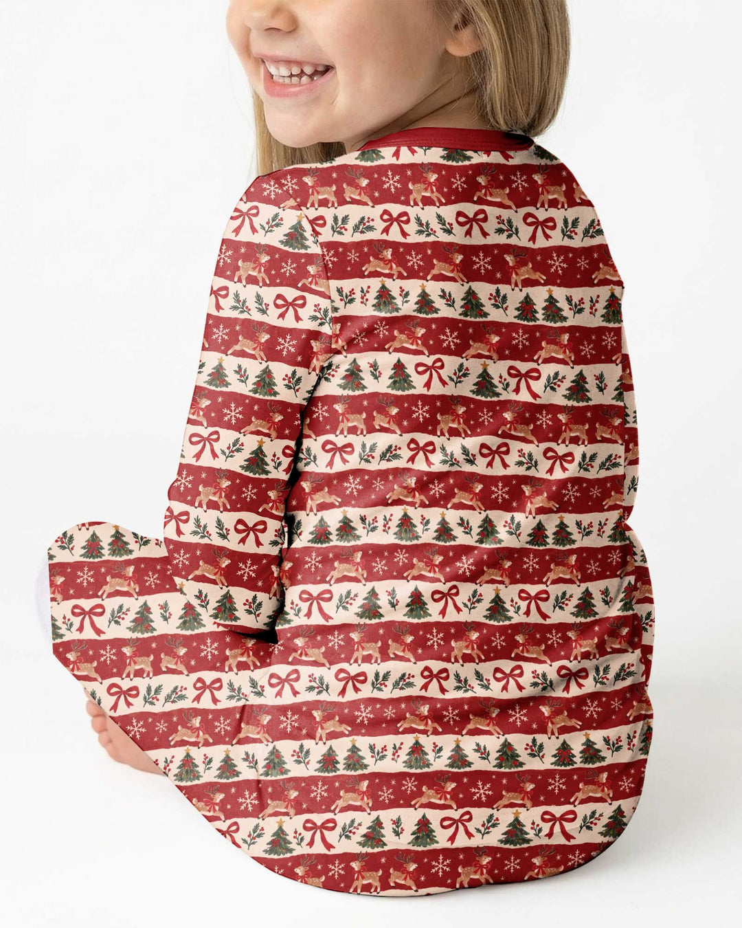 Vintage Reindeer Christmas Stripes Bamboo Two Piece Long Sleeve Pajama Set