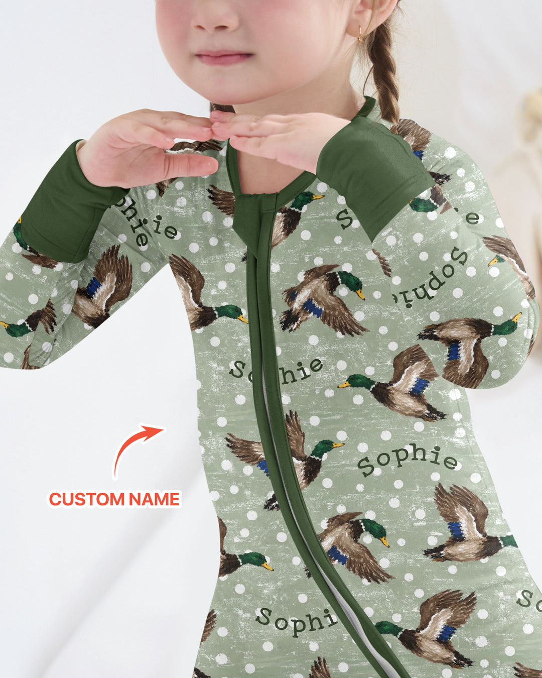 Custom Name Flying Mallard Duck Bamboo Convertible Zippy