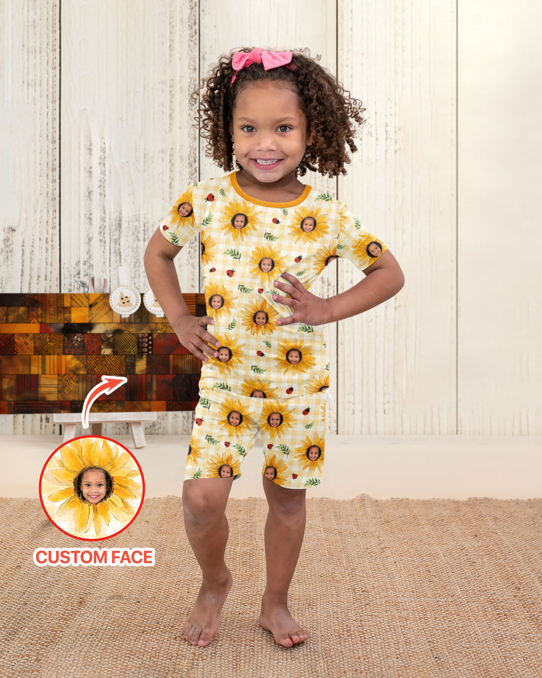 Custom Photo Be The Sunshine Bamboo Two Piece Short Sleeve Shorts Pajama Set