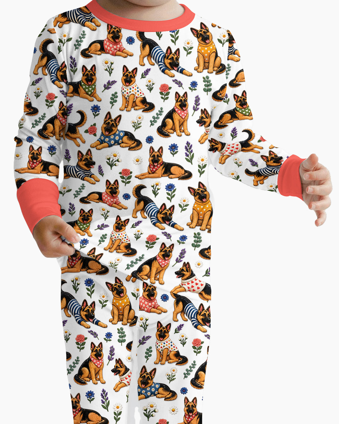 Floral German Shepherds Bamboo Two Piece Long Sleeve Pajama Set