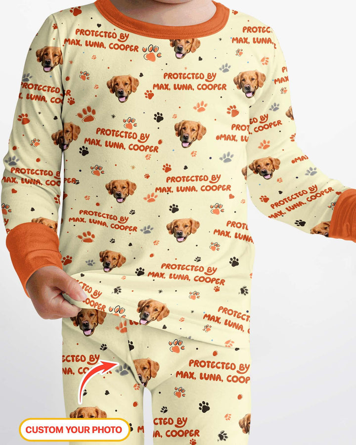 Custom Dog Photos "Protected By" Pawfect Blue Bamboo Two Piece Long Sleeve Pajama Set