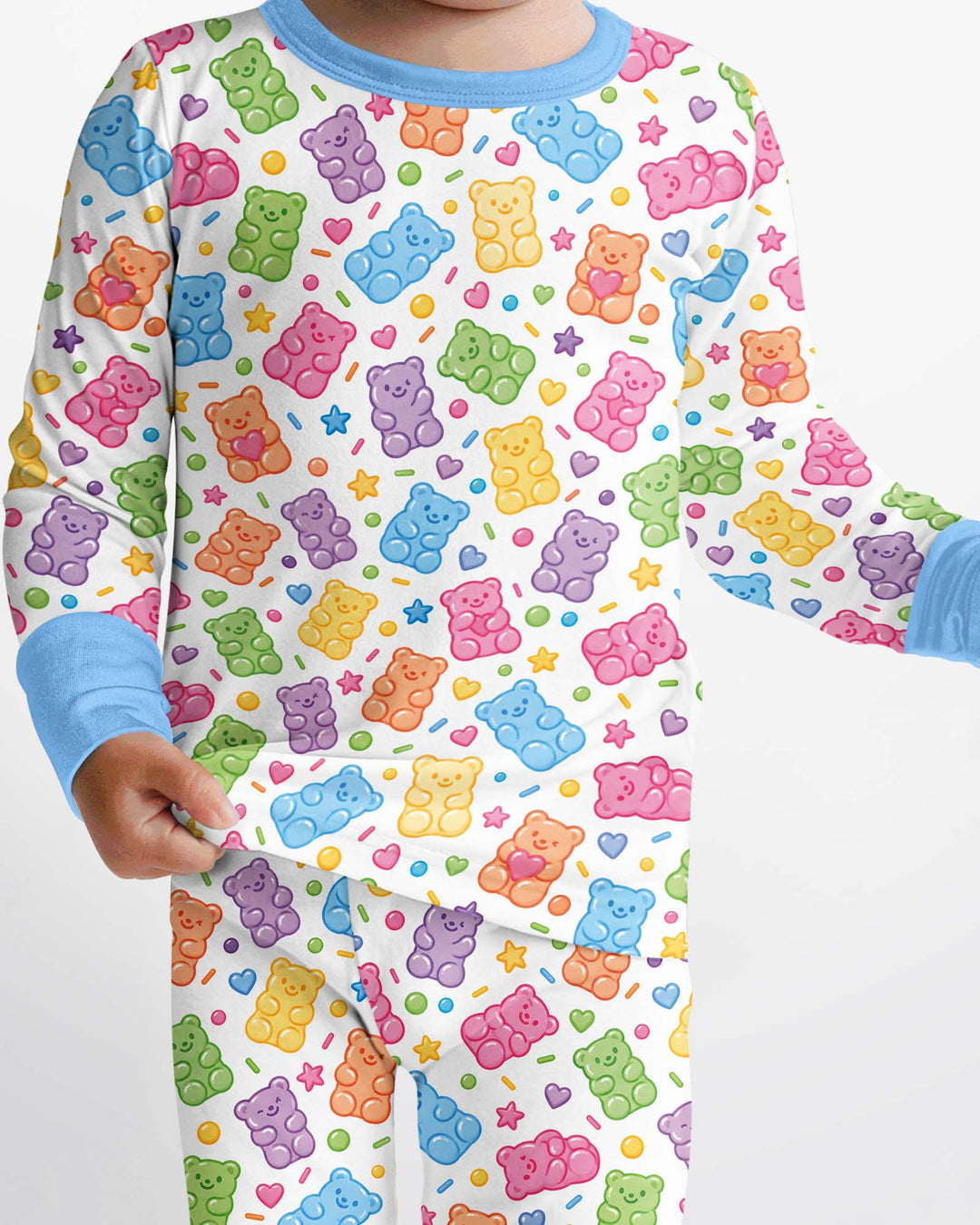 Cute Pastel Colorful Gummy Bears Bamboo Two Piece Long Sleeve Pajama Set