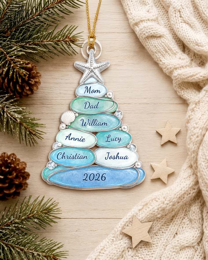 Beach Family Christmas- Acrylic Ornament, Christmas Tree 2026