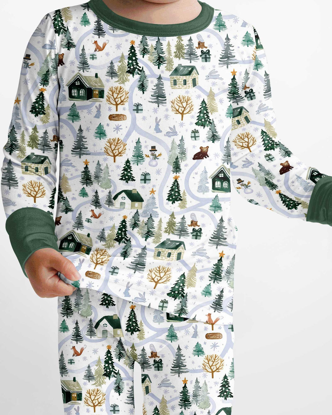 Winter Woodland Village Bamboo Two Piece Long Sleeve Pajama Set