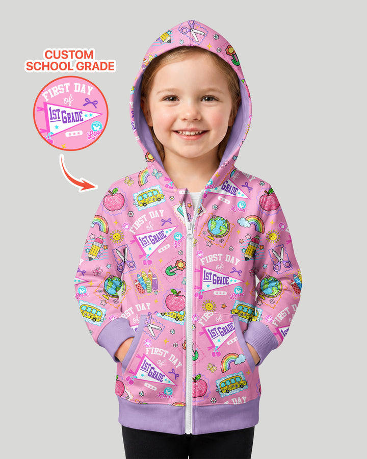 Custom Grade Girls School First Day Bamboo Zip Hoodie
