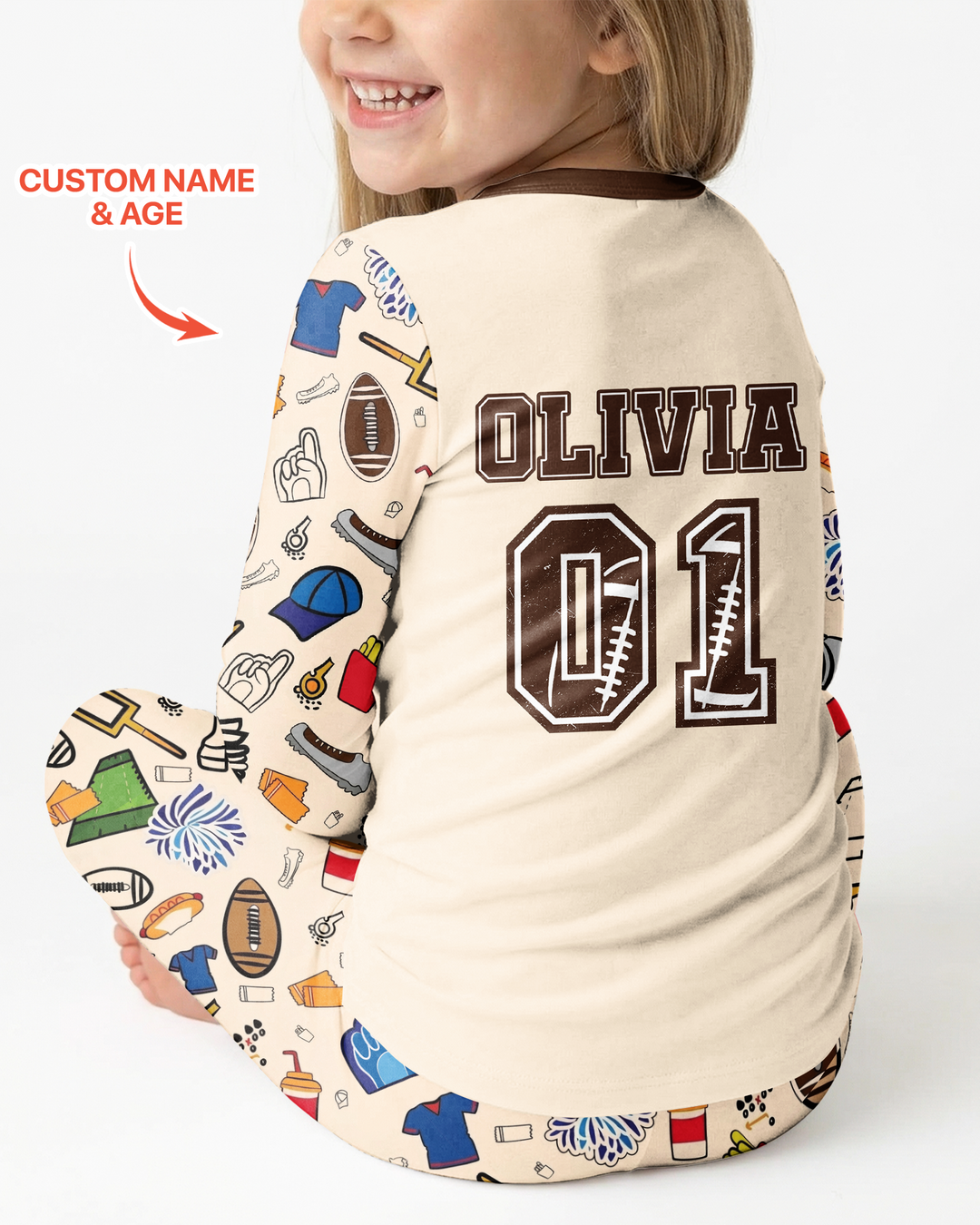 On Sundays We Watch Football With Daddy Family Matching Bamboo Two Piece Long Sleeve Pajama Set