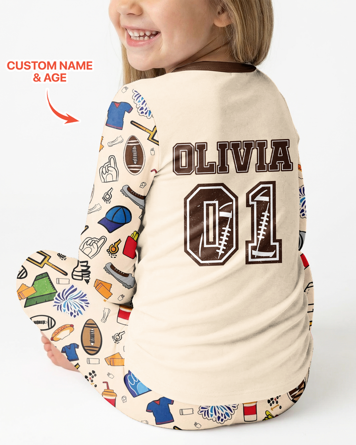 On Sundays We Watch Football With Daddy Family Matching Bamboo Two Piece Long Sleeve Pajama Set