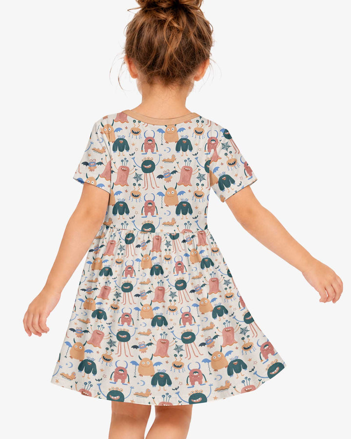 Monsters Fun Pastels Hand Painted Cute Bamboo Twirl Dress