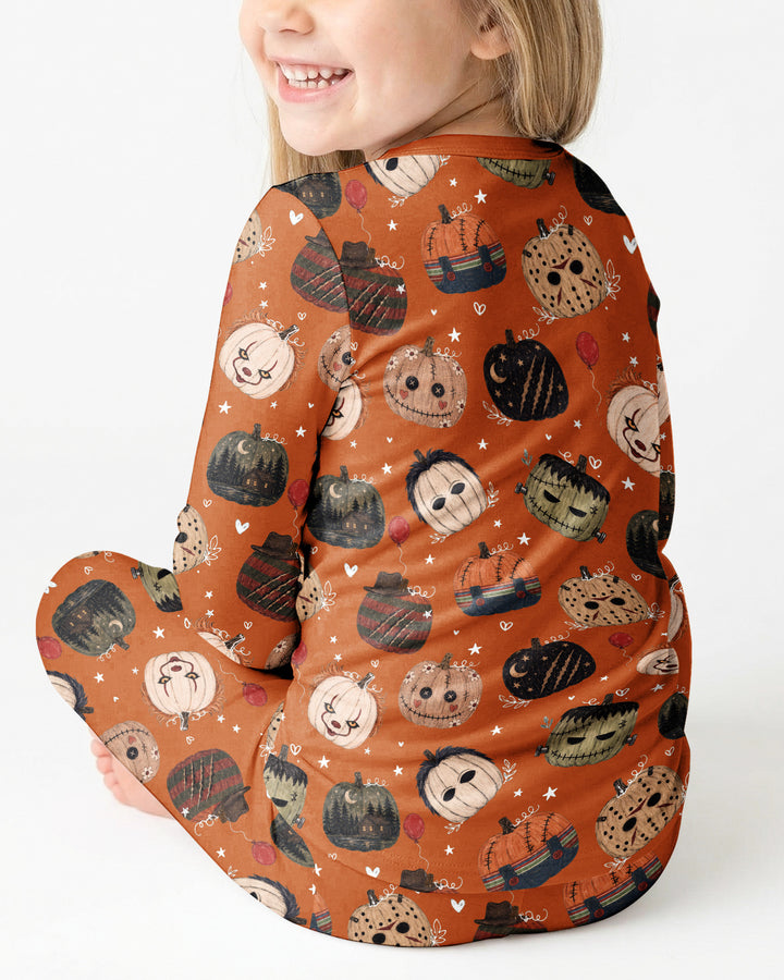 Spooky Slasher Pumpkins Bamboo Two Piece Long Sleeve Pajama Set