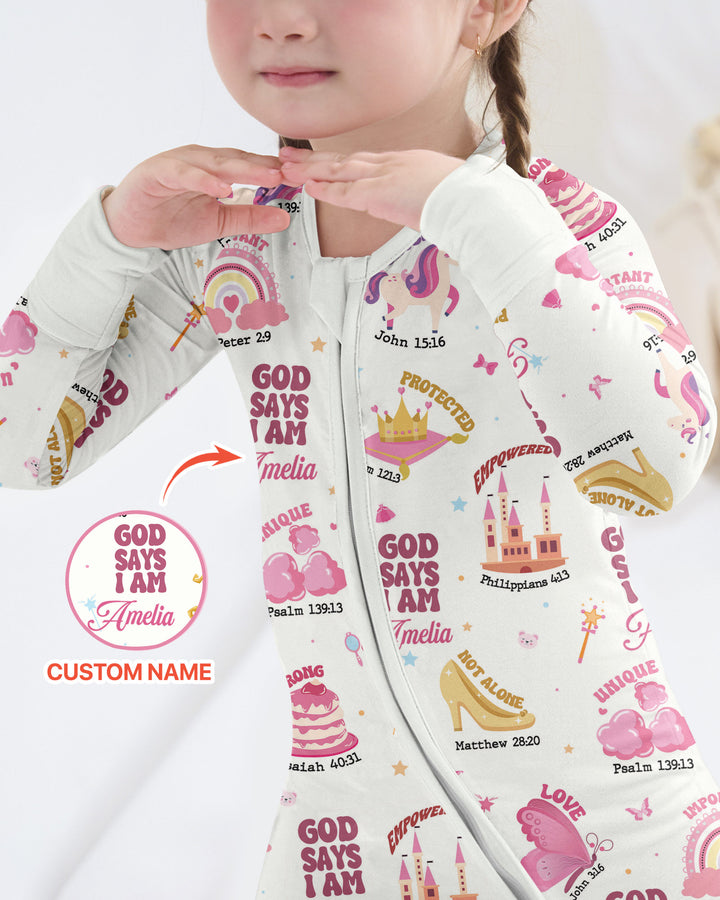 God Says I Am Custom Name - Dreamy Princess Bamboo Convertible Zippy