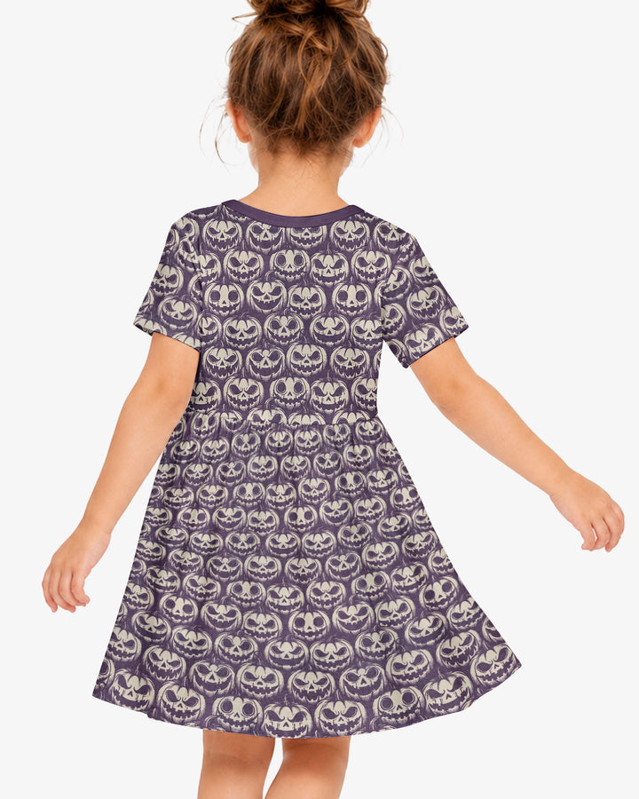 Retro Halloween Jack-O-Lantern Spooky Faces Bamboo Twirl Dress