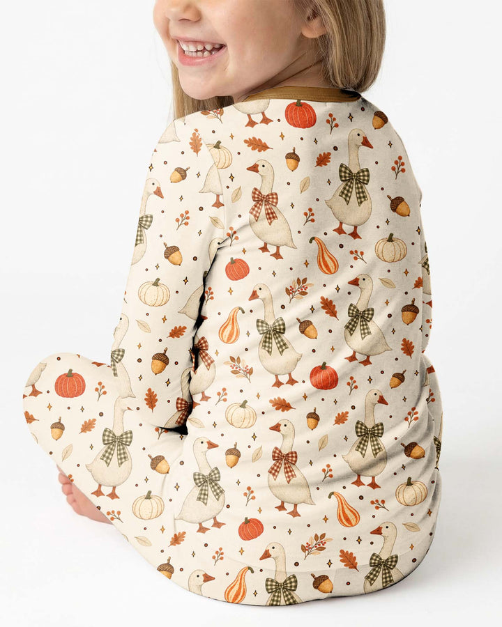 Vintage Fall Geese Bamboo Two Piece Long Sleeve Pajama Set