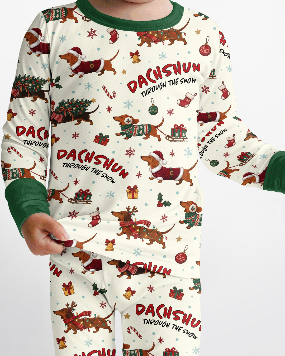 Dachshund Through The Snow Bamboo Two Piece Long Sleeve Pajama Set