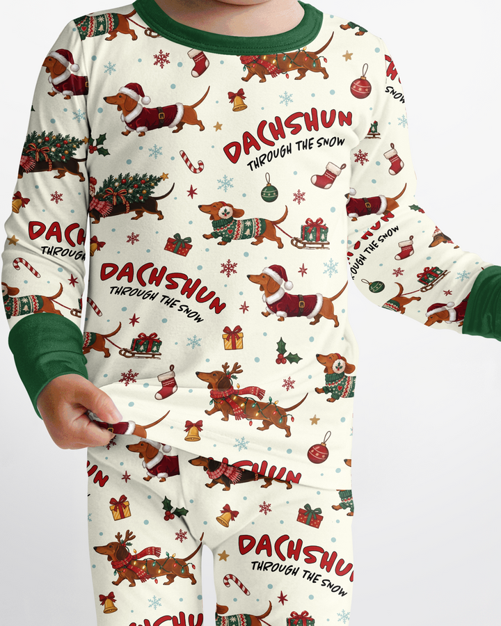 Dachshund Through The Snow Bamboo Two Piece Long Sleeve Pajama Set