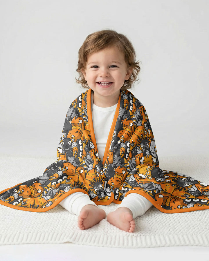 Colorful Doodle Monster Friends Bamboo Blanket