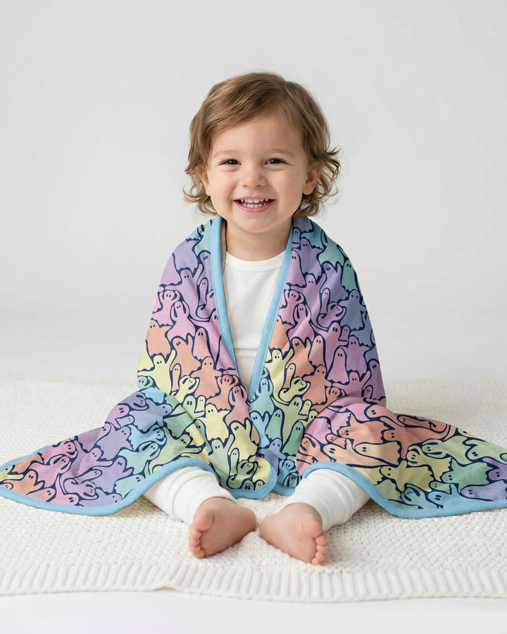 Pastel Rainbow Ghost Halloween Bamboo Blanket