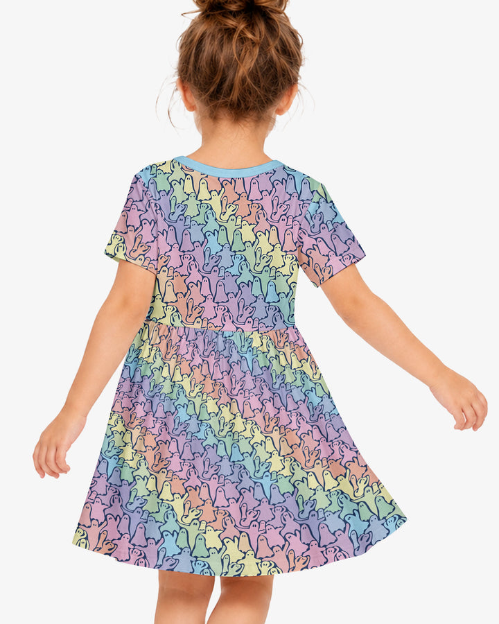 Pastel Rainbow Ghost Halloween Bamboo Twirl Dress