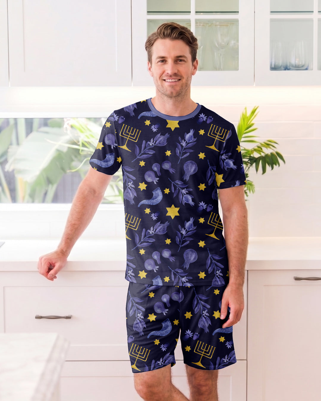 Rosh Hashanah Night Family Matching Bamboo Men Short Sleeve Short Pajama Set