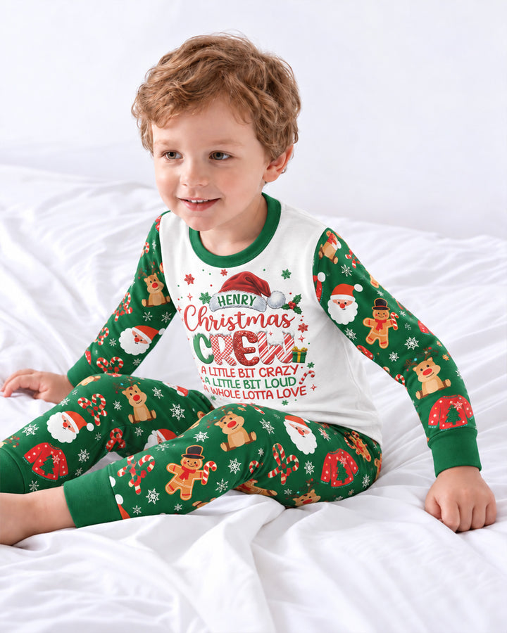 Personalized Christmas Crew Family Matching Bamboo Two Piece Long Sleeve Pajama Set
