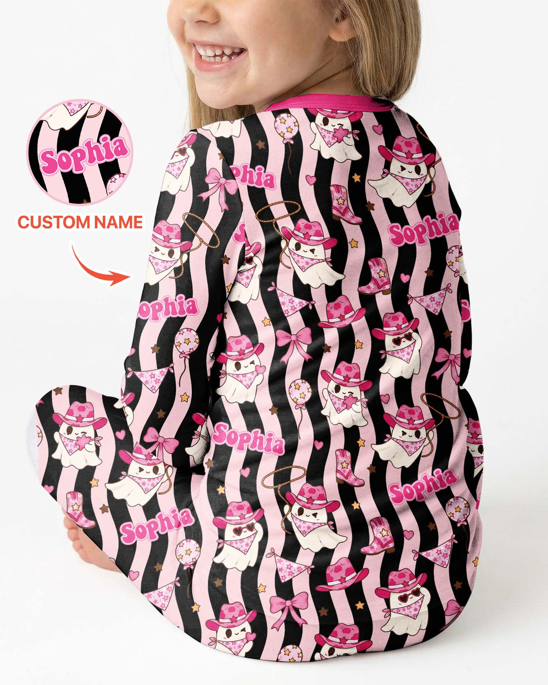 Pink Cowgirl Ghost Halloween Bamboo Two Piece Long Sleeve Pajama Set
