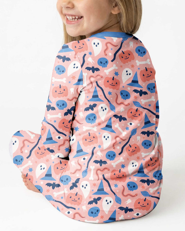 Pastel Pumpkins Skulls And Witch Craft Bamboo Two Piece Long Sleeve Pajama Set