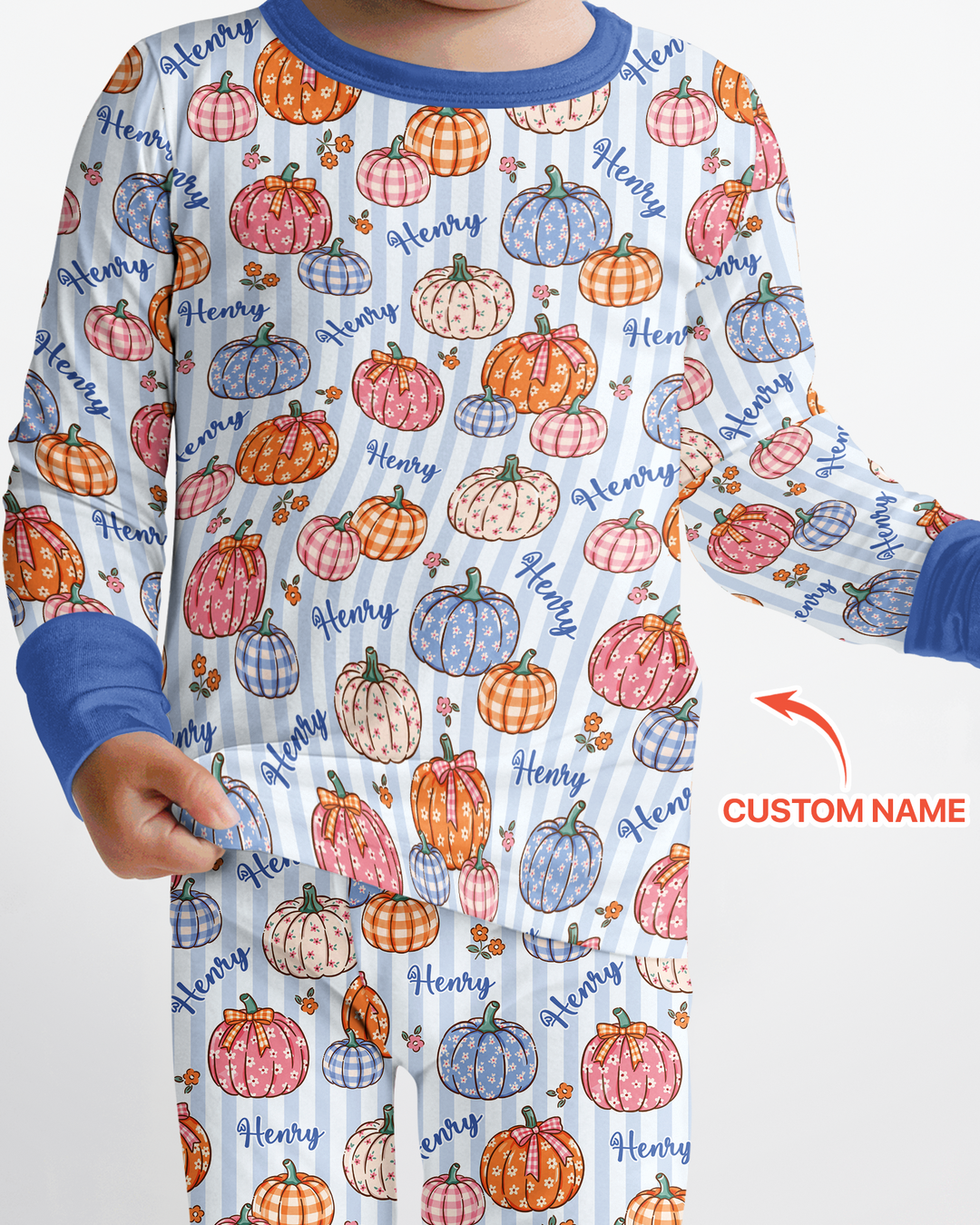 Custom Name Pumpkin Patch Bamboo Two Piece Long Sleeve Pajama Set
