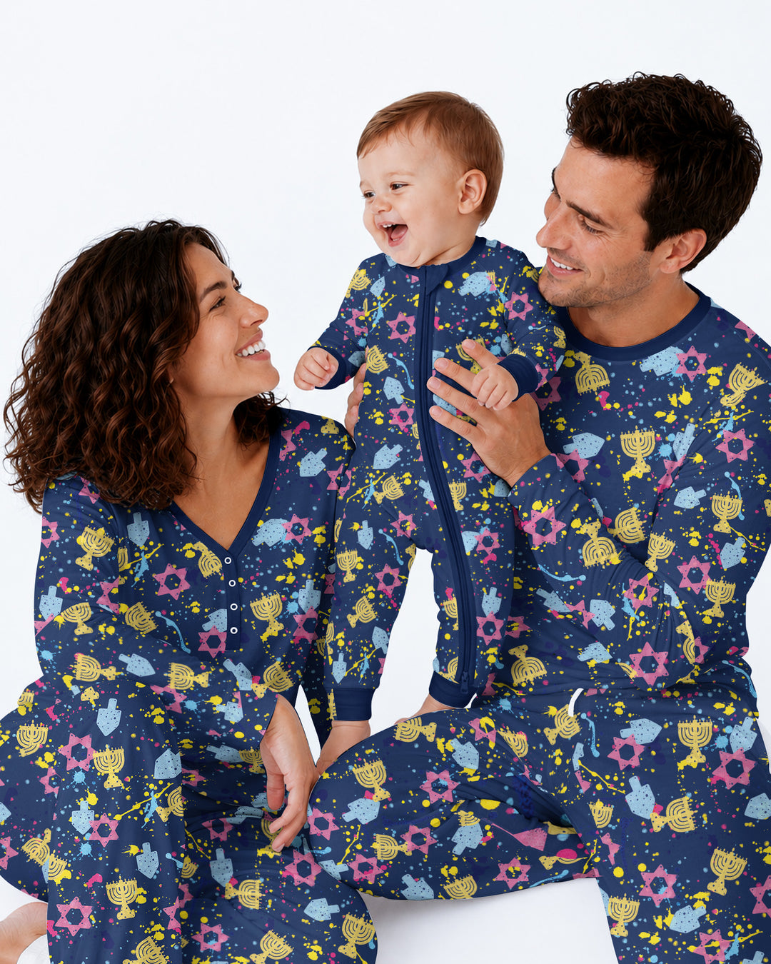 Hanukkah Family Splatter Paint  Bamboo Men's Pajama Set