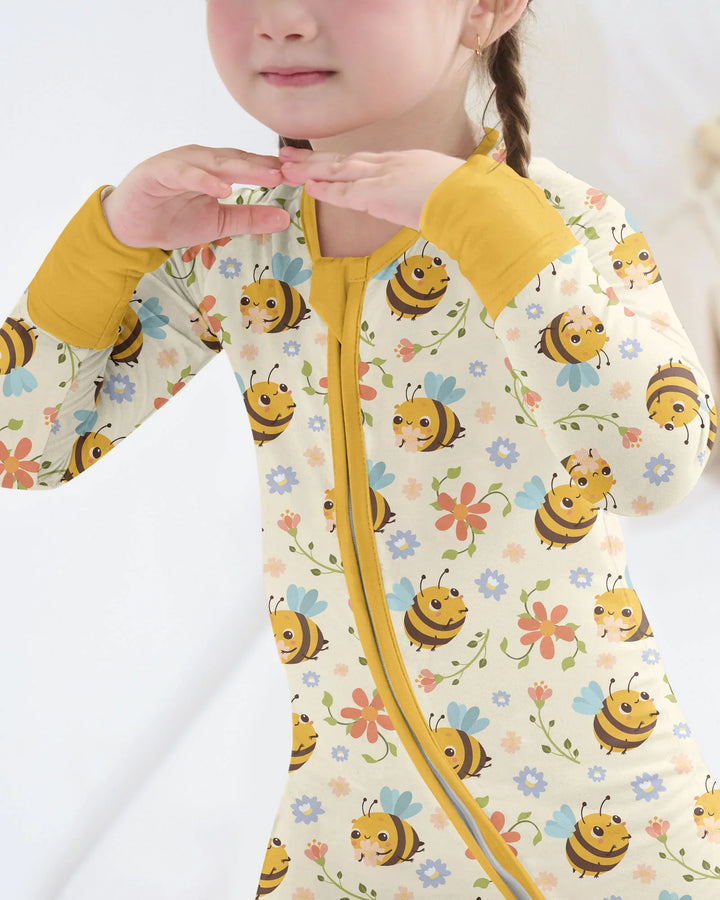 Bienen und Blumen Bambus Strampler mit Reißverschluss